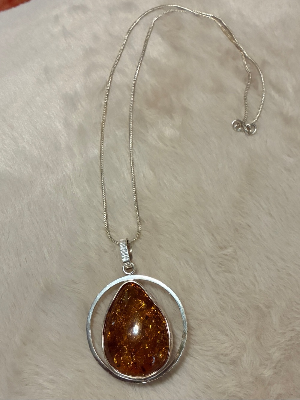 Genuine Baltic Amber Teardrop Pendant with 20” Sterling Silver Chain
